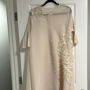 Cream slinky dress/ jacket with pearl accents
